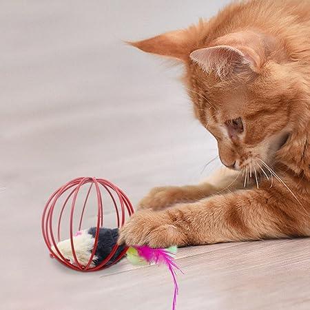 Wire Cage Ball Mouse Inside Ball Cat Toy Cat Cages Mouse Toy - Cat Teaser Toy-1(Pcs)