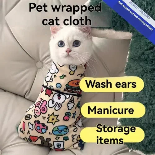Cat Beauty Wrap - Pet Protective Cover - Cat Wrapping Cloth for Feeding, Scratch Prevention, Escape Protection, Cleaning Pet - Feline Grooming Towel