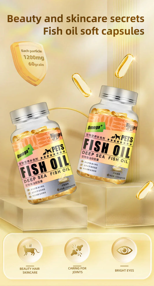 Omega-3 Fish Oil Deep Sea Fish 1200mg Capsules Softgel Enhancement of Immunity for Cats and Dogs