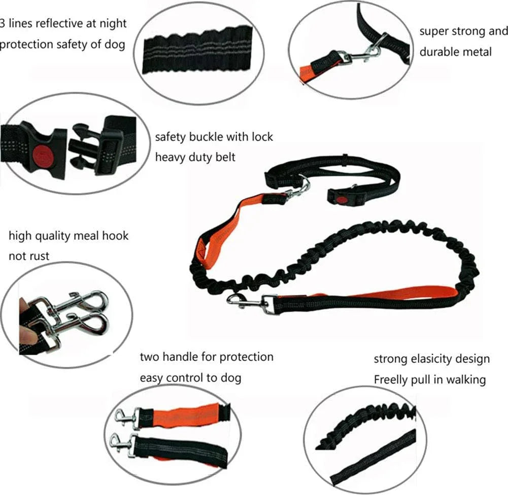 Hands Free Dog Leash, Adjustable Waist Belt and Dual-Handle Retractable Bungee Leash, Jogging Dog Leash with Reflective Stitching, Random Colors