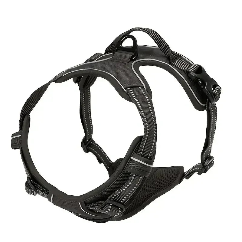 Dog Large Harness, No Pull Dog Harness Reflective Adjustable Soft Padded Pet Vest with Front & Back 2 Metal Leash Hooks, 2 Snap Buckles and Easy Control Handle