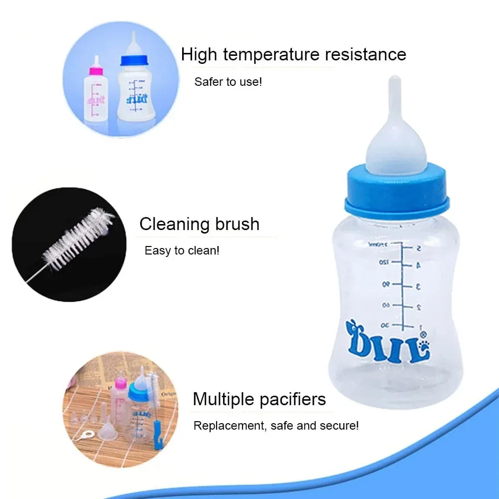 Kitten Puppy Feeding Bottles, Newborn Small Animals Milk Bottles for Nursing with Replacement Nipples, Pet Large Feeder Set