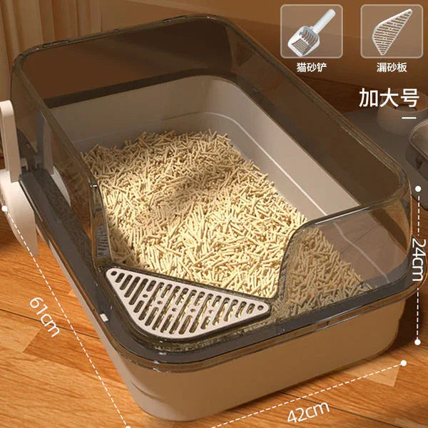 Cat Litter Training Tray, Corner Cut Extra Large Semi-Enclosed Litter Box Open Top Cat Litter Tray
