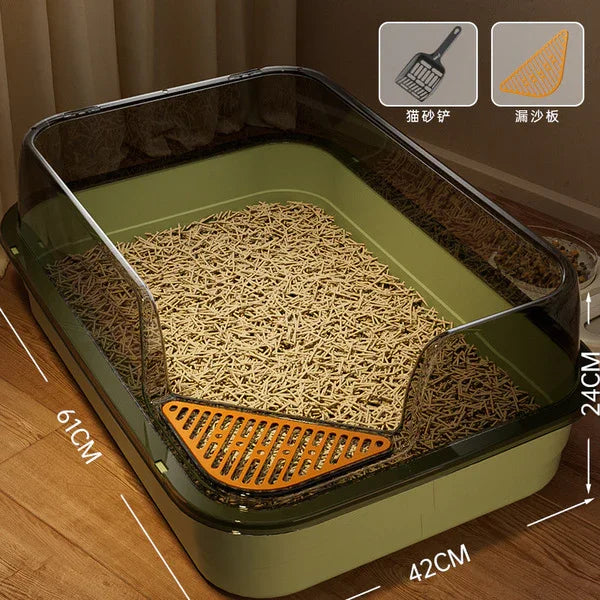 Cat Litter Training Tray, Corner Cut Extra Large Semi-Enclosed Litter Box Open Top Cat Litter Tray