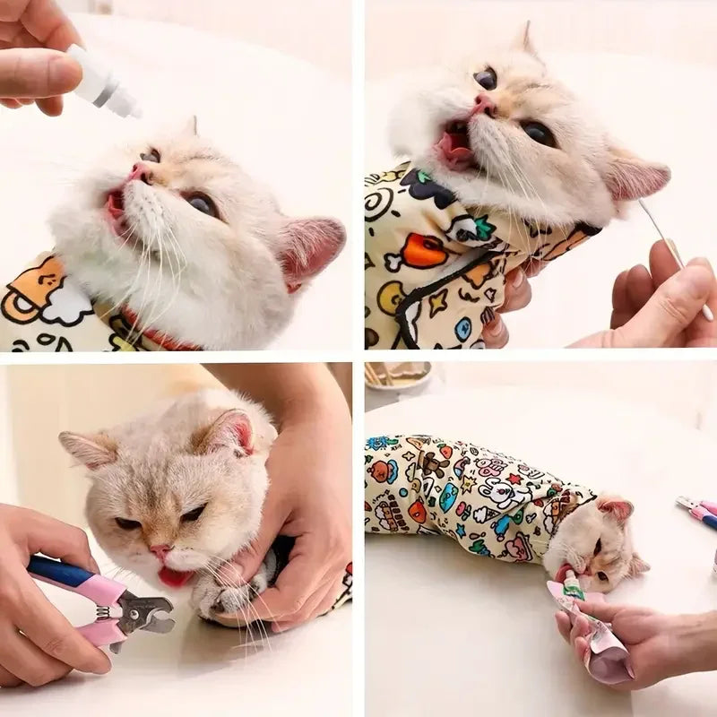 Cat Beauty Wrap - Pet Protective Cover - Cat Wrapping Cloth for Feeding, Scratch Prevention, Escape Protection, Cleaning Pet - Feline Grooming Towel