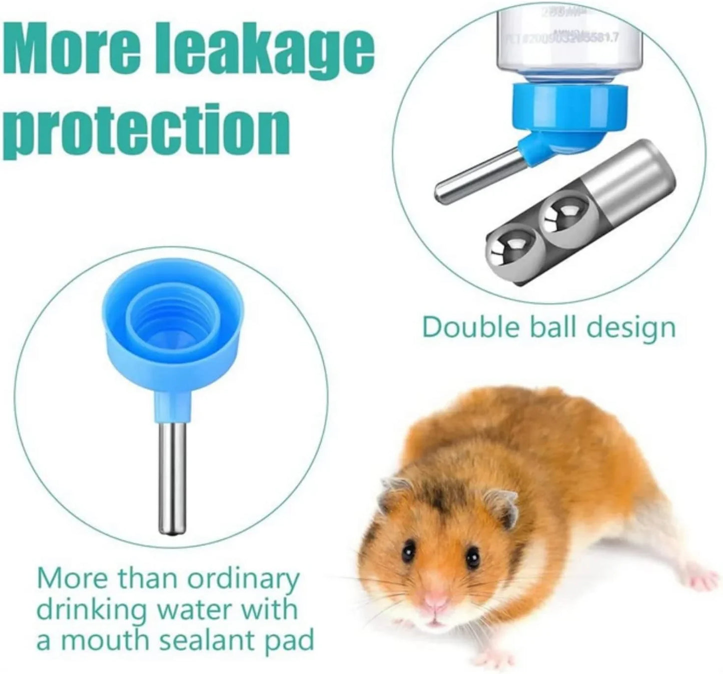 Hamster Drinker Plastic Water Bottle Dispenser Feeder HangingHamster Guinea Pig Squirrel Rabbit Drinking Head Pipe Fountain 125ml