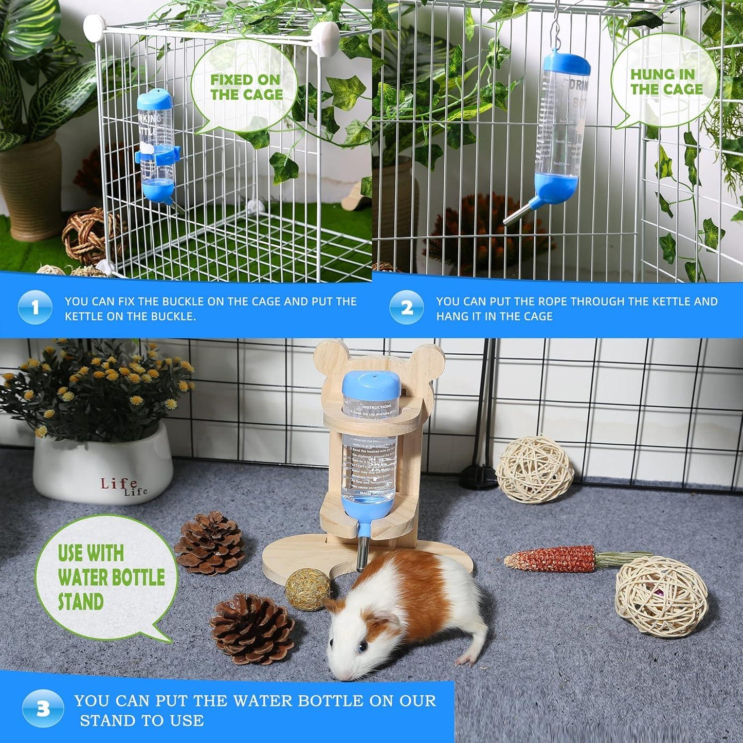 Hamster Drinker Plastic Water Bottle Dispenser Feeder HangingHamster Guinea Pig Squirrel Rabbit Drinking Head Pipe Fountain 125ml
