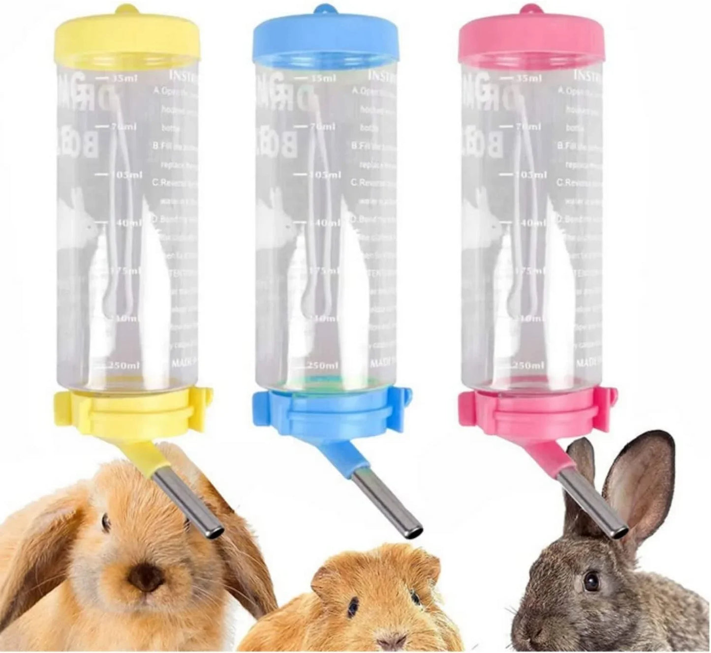 Hamster Drinker Plastic Water Bottle Dispenser Feeder HangingHamster Guinea Pig Squirrel Rabbit Drinking Head Pipe Fountain 125ml