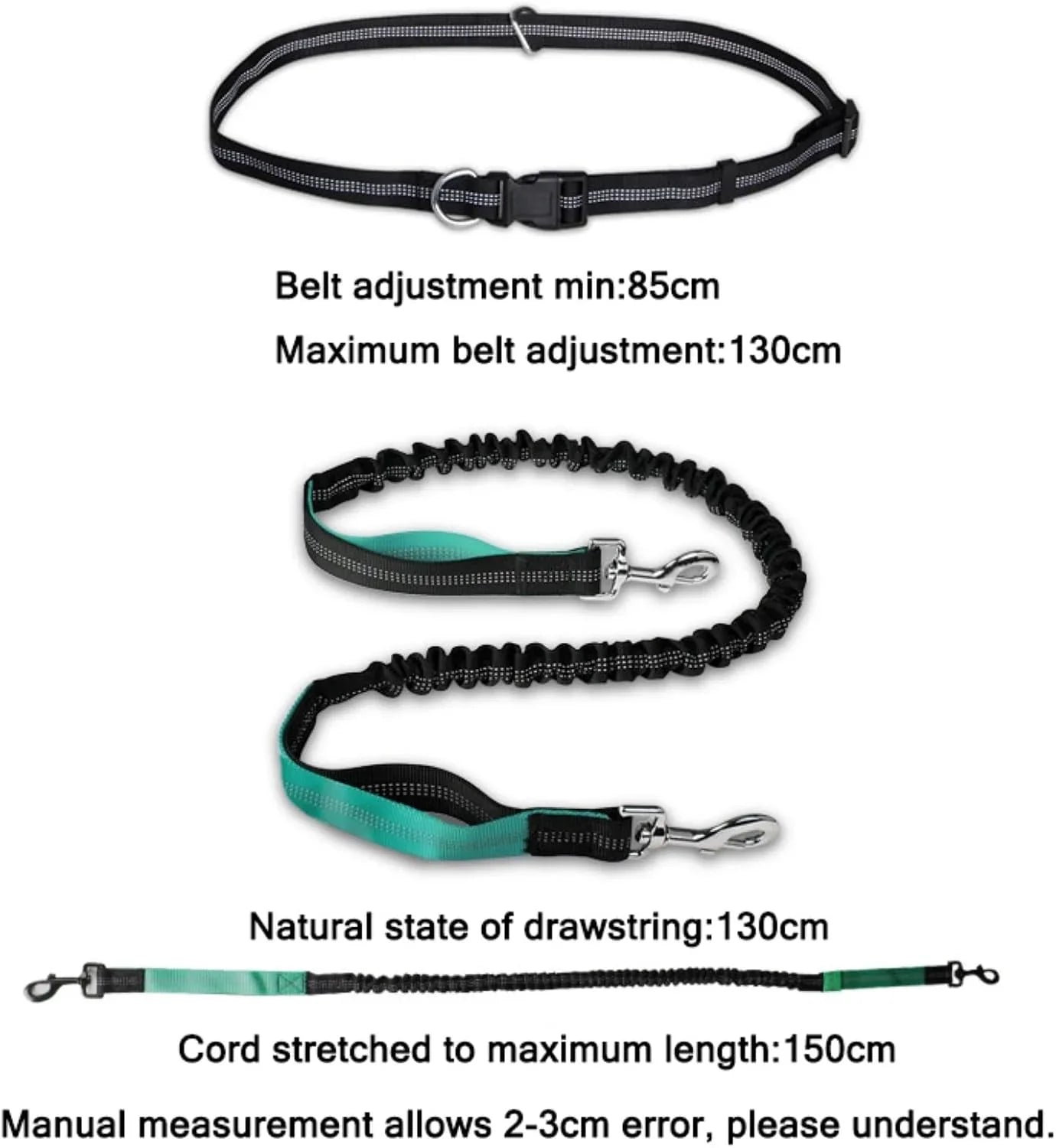 Hands Free Dog Leash, Adjustable Waist Belt and Dual-Handle Retractable Bungee Leash, Jogging Dog Leash with Reflective Stitching, Random Colors