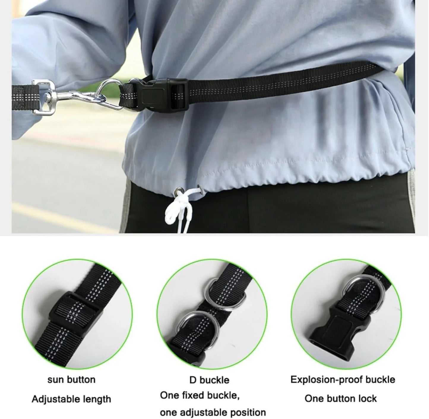 Hands Free Dog Leash, Adjustable Waist Belt and Dual-Handle Retractable Bungee Leash, Jogging Dog Leash with Reflective Stitching, Random Colors