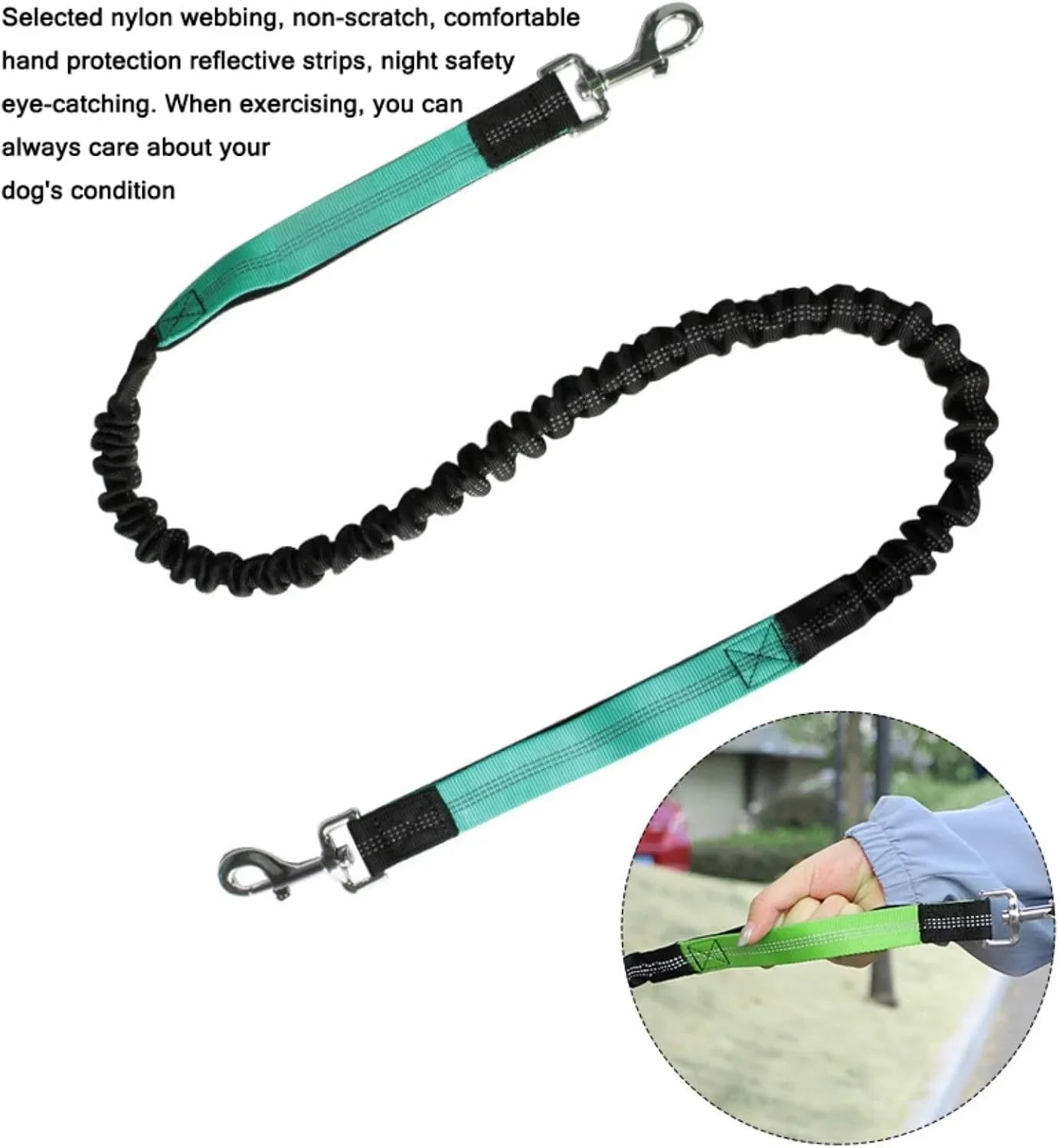 Hands Free Dog Leash, Adjustable Waist Belt and Dual-Handle Retractable Bungee Leash, Jogging Dog Leash with Reflective Stitching, Random Colors