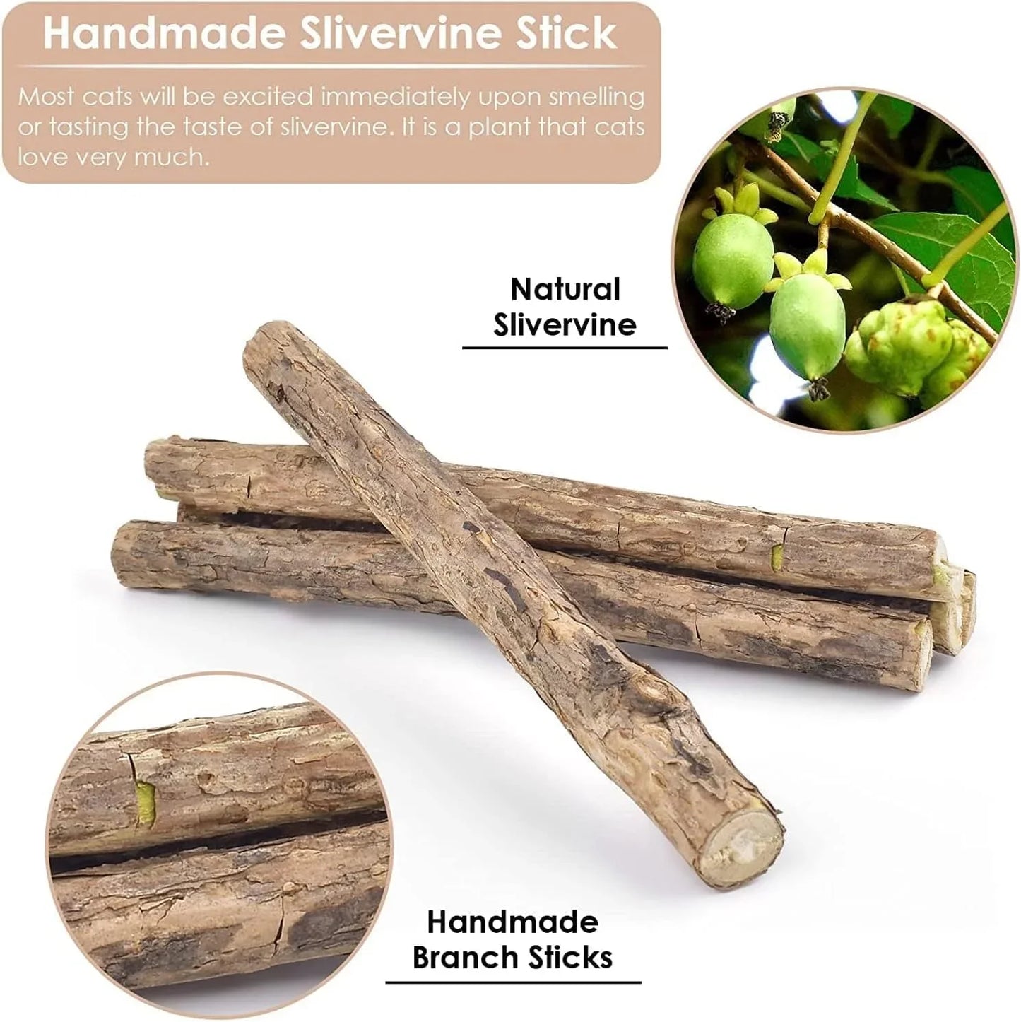 Silvervine Sticks for Cats, Catnip Sticks for Kittens Teeth Cleaning, Calm Cat Anxiety and Stress, Increase Appetite 1 Pcs