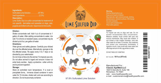 Classic's Lime Sulfur Dip (8 oz - Extra Strength Formula - Safe Solution for Dog, Cat, Puppy, Kitten, Horse