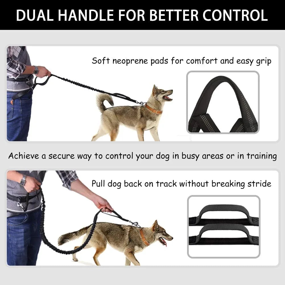Hands Free Dog Leash, Adjustable Waist Belt and Dual-Handle Retractable Bungee Leash, Jogging Dog Leash with Reflective Stitching, Random Colors