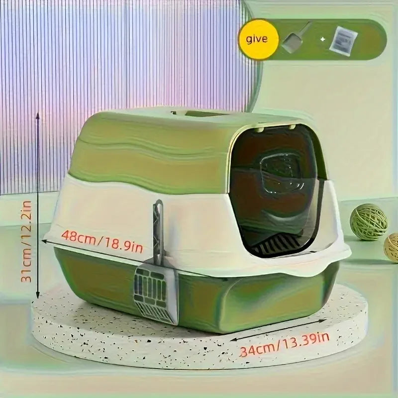 Enclosed Cat Litter Box, PE Material, Rectangular, Detachable and Washable, Anti-Splash and Odor-Resistant Cat Toilet with Litter Scoop