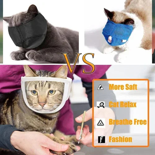 Pet Transparent Mouth Cover, Breathable Cat Grooming Mask, Protective Anti-Licking Anti-Bite Breathable Cat Mask