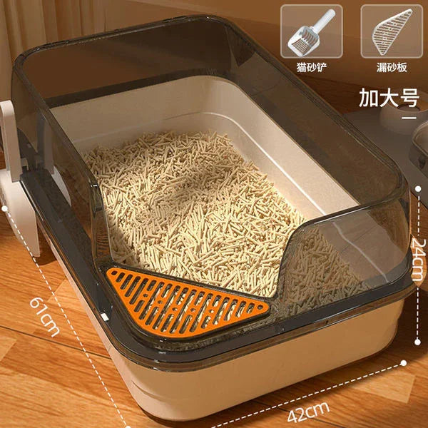 Cat Litter Training Tray, Corner Cut Extra Large Semi-Enclosed Litter Box Open Top Cat Litter Tray