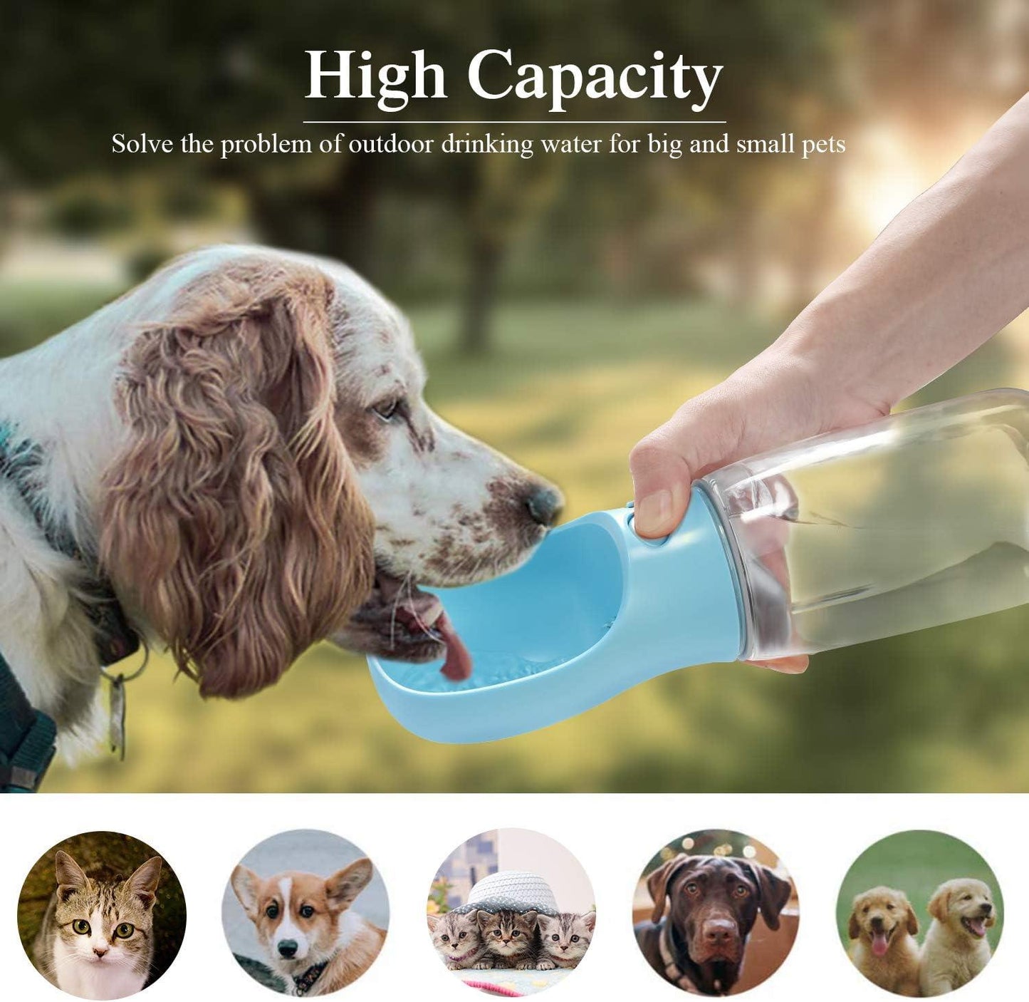 Portable Dog Water Bottle, Leak Proof Dog Water Dispenser, 350ml /12oz Pet Travel Water Bottle for Pets Outdoor Walking, Hiking, Travel, Food Grade Plastic