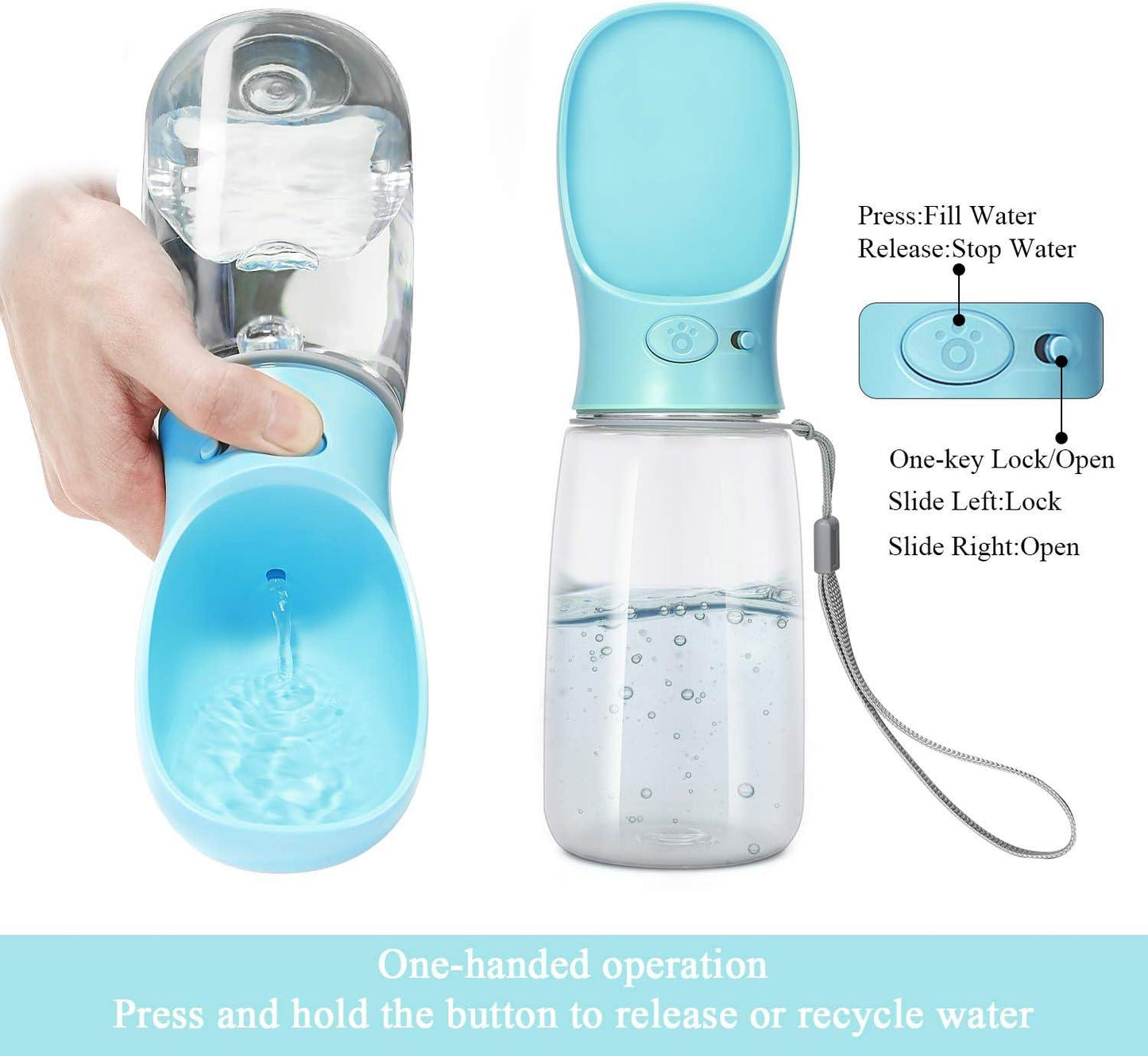 Portable Dog Water Bottle, Leak Proof Dog Water Dispenser, 350ml /12oz Pet Travel Water Bottle for Pets Outdoor Walking, Hiking, Travel, Food Grade Plastic