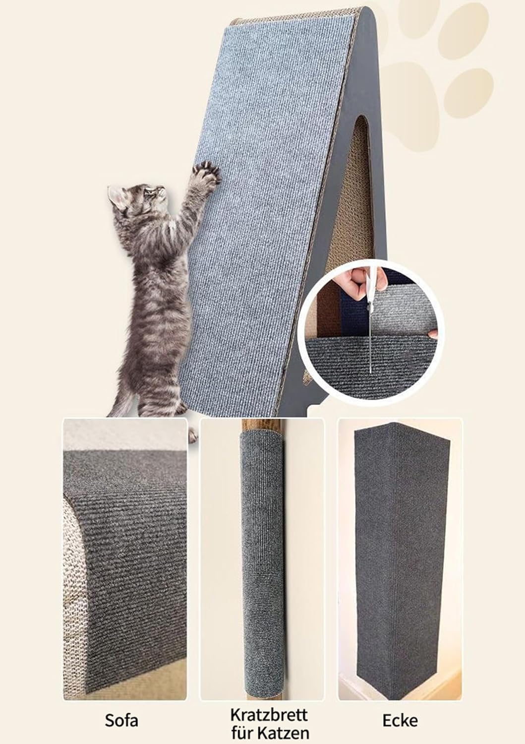 30 cm x 100 cm Self-adhesive Scratching Mat Cat Wall, Scratching Boards Cat Wall, DIY Trimmable Covered Tree Shelves Replacement, DIY Cuttable for Cat Wall Furniture Steps