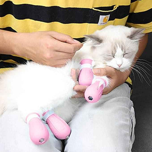 ABOOFAN 4 Pack Cat Booties Anti Scratch Cat Shoes for Kitten Adult Easy to Wear Covers Comfortable Material Bathing Cat Socks Adjustable Size