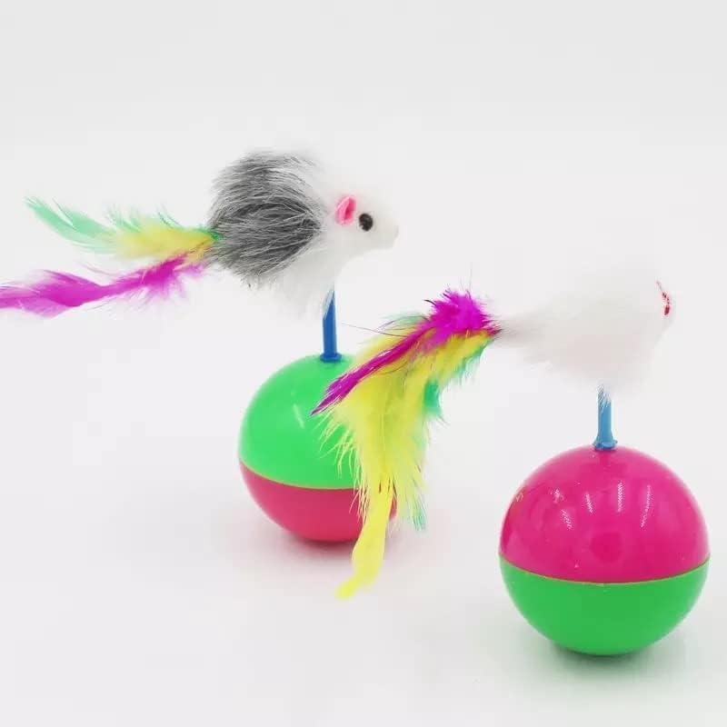 Standing Mouse Cat Toy, Interactive Mouse Balls with Colorful Feather for Cats, Tumbler Mouse Cat Toy 1pcs