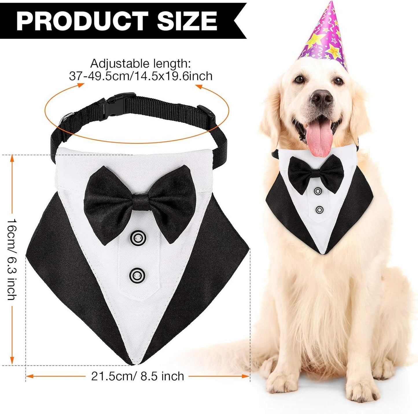 Medium Formal Dog Tuxedo Bandana Dog Wedding Bandana Dog Collar Tie with Bow Tie and Neck Tie Designs Adjustable Collar Formal Tux Dog Bowtie Adjustable Neckerchief