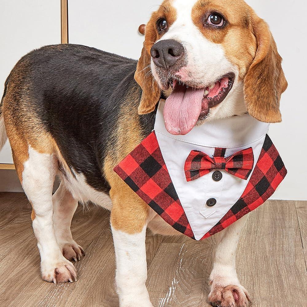 Medium Formal Dog Tuxedo Bandana Dog Wedding Bandana Dog Collar Tie with Bow Tie and Neck Tie Designs Adjustable Collar Formal Tux Dog Bowtie Adjustable Neckerchief