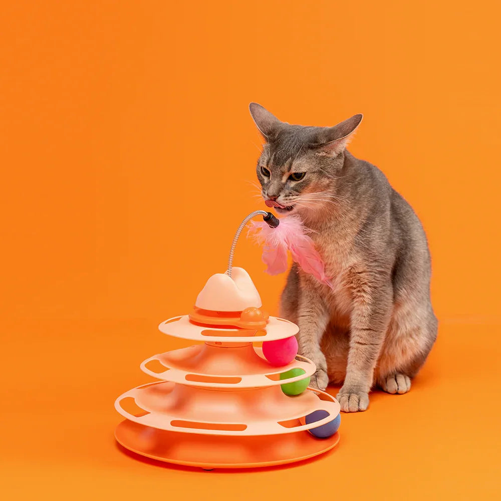 Roller Kitten Toys, Four-Tier Turnable Toys for Pet Cats, TowerToy Cat Ball Toy