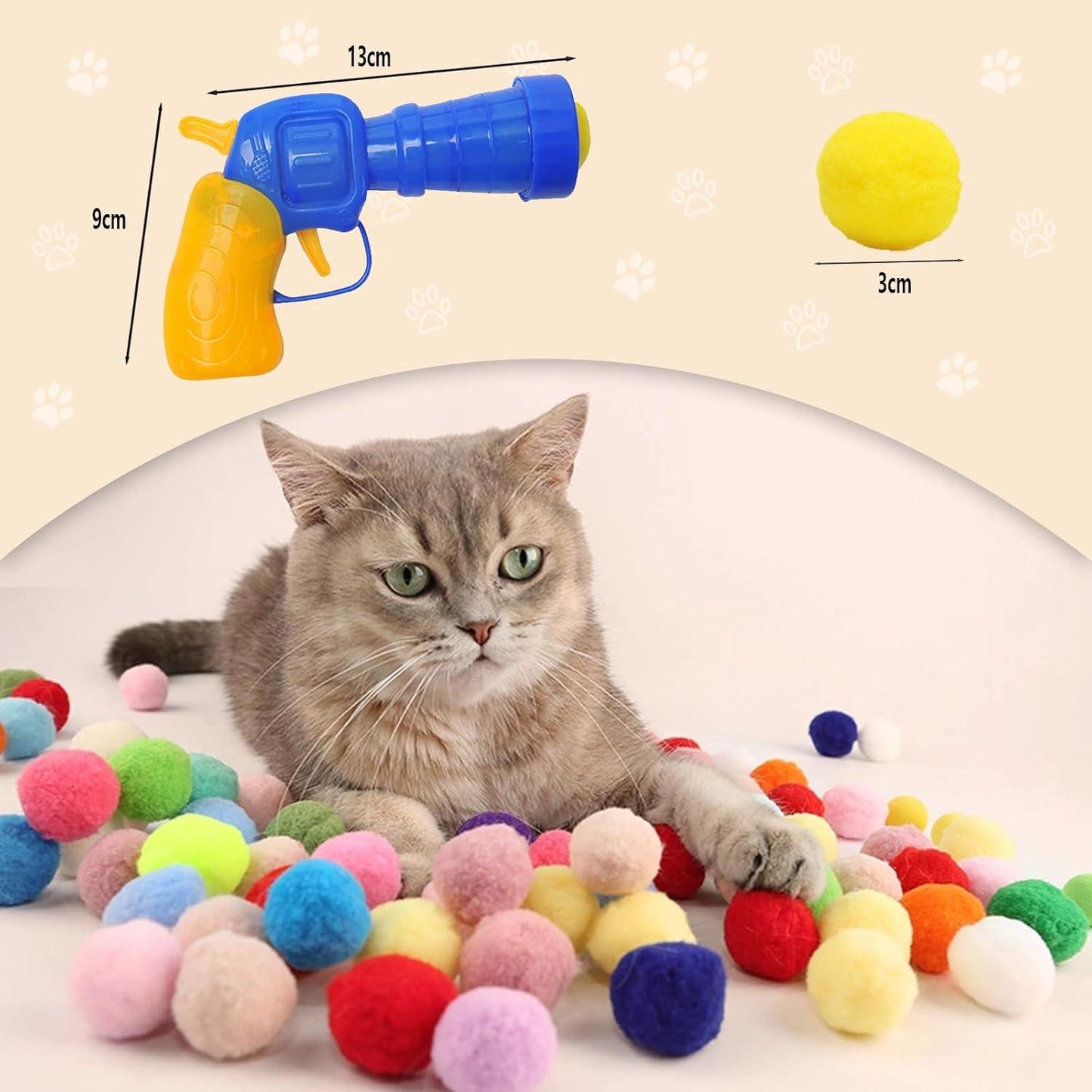 20pcs Cat Plush Ball with Toy Gun Plush Ball Firing Gun Teaser for Pet Cat