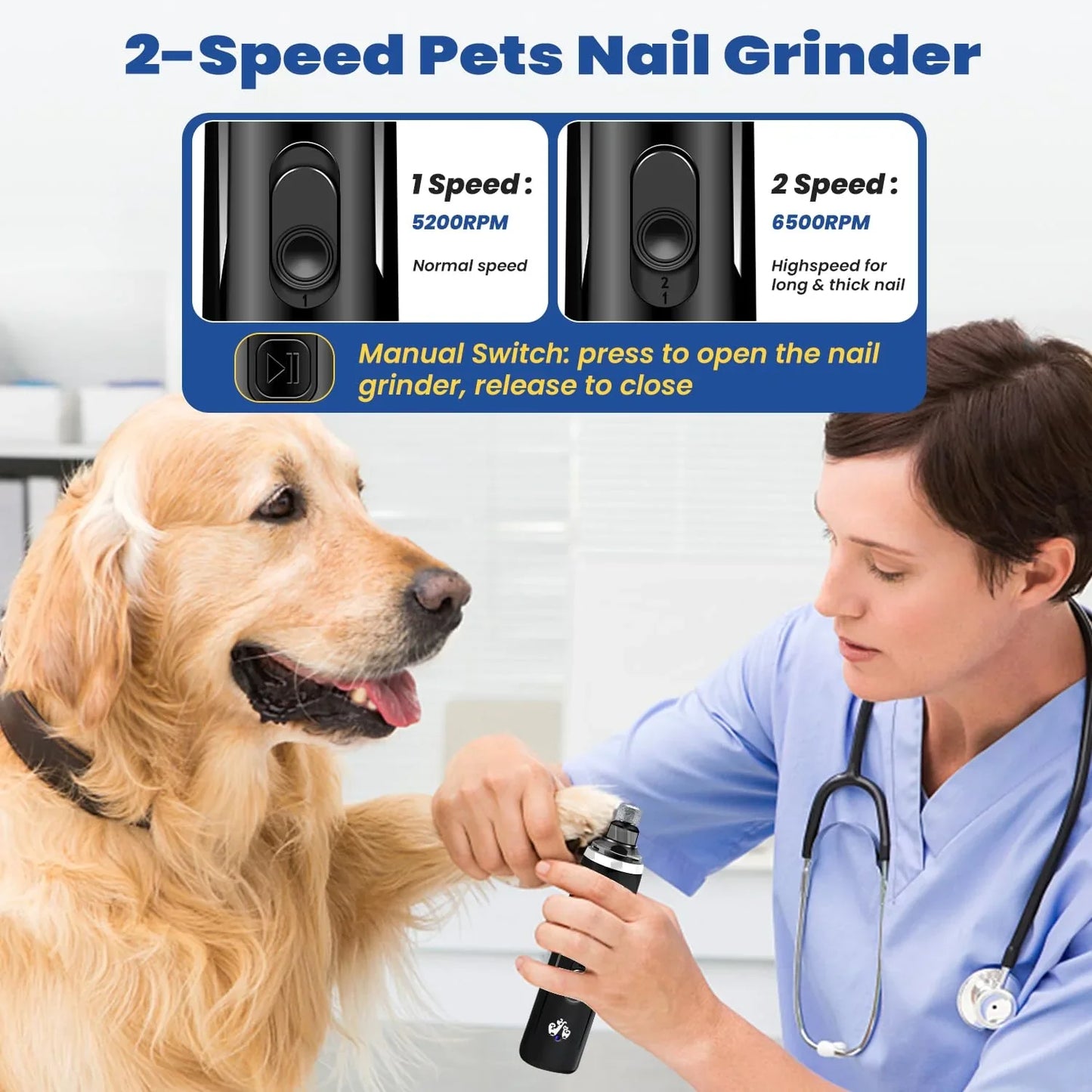 USB Charging Pet Nail Grinder Professional Rechargeable Usb Pet Electric Grinder Led Light Dog and Cat Trimmer