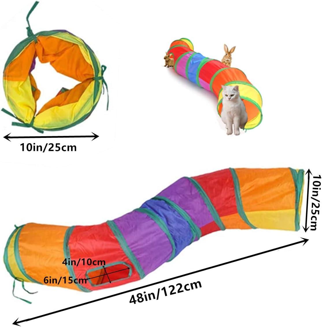 Cat Tunnel, 2 Way Collapsible Pet Tube for Indoor and Outdoor Use - Suitable for Cats and Bunnies (Rainbow-S)