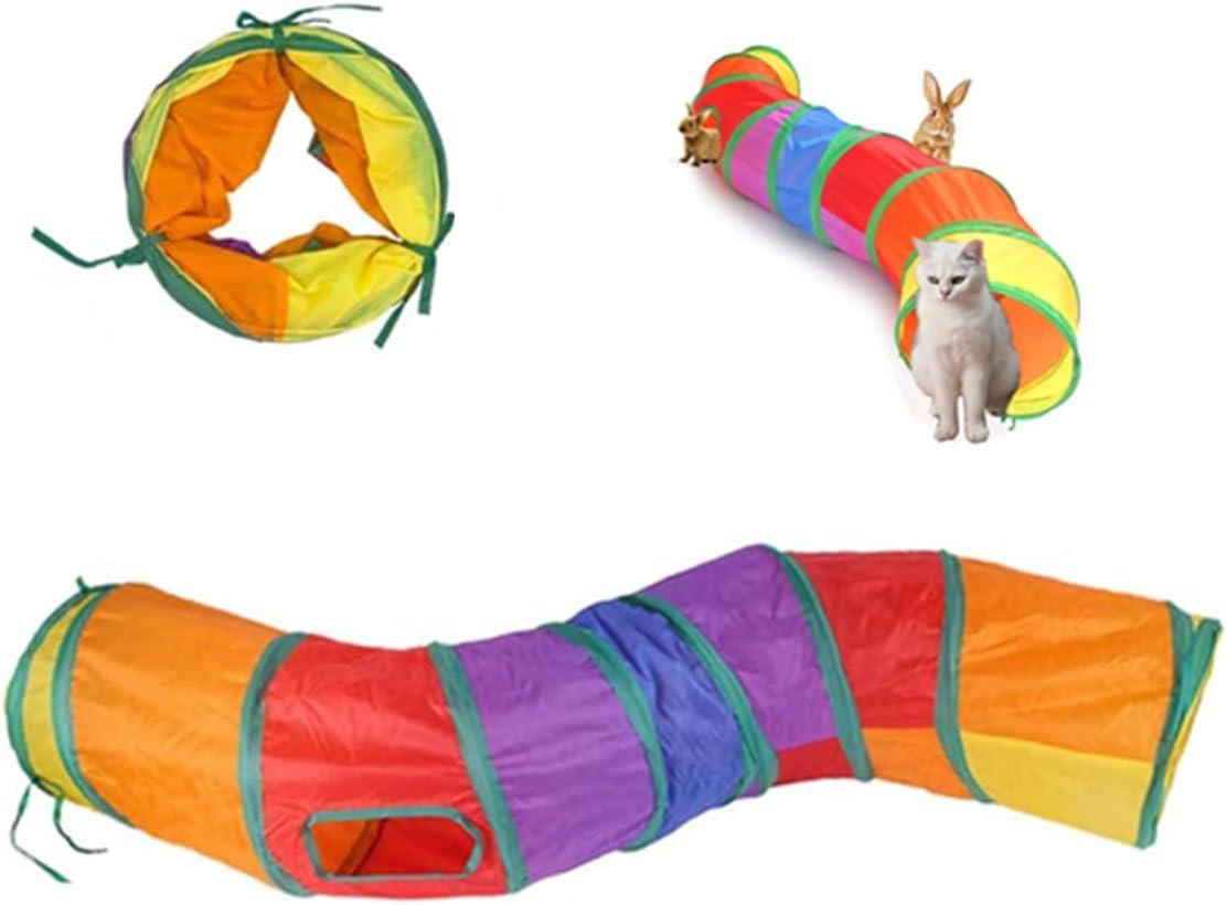 Cat Tunnel, 2 Way Collapsible Pet Tube for Indoor and Outdoor Use - Suitable for Cats and Bunnies (Rainbow-S)