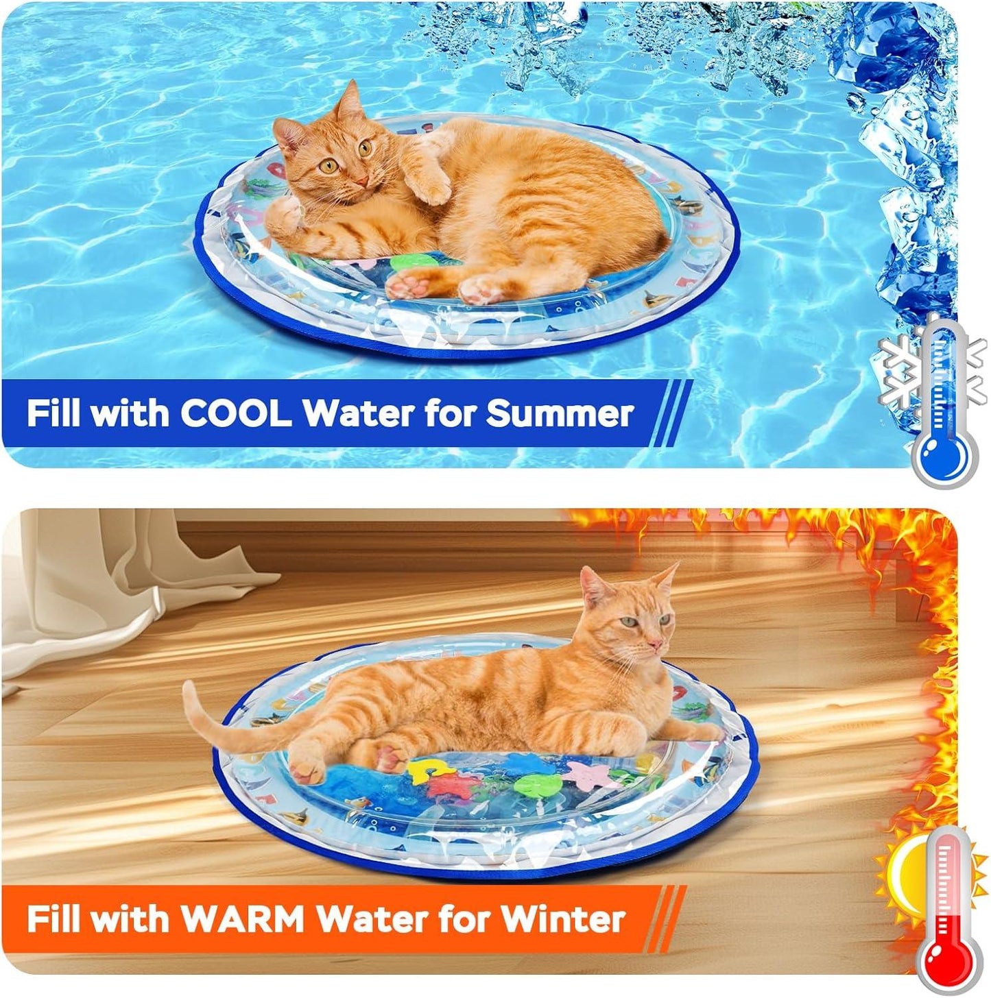 Summer Cooling Pet Water Bed Ice Pad Sleeping Round Mat For Puppy Dogs Cats Pet Kennel Cool Cold Water Sensory