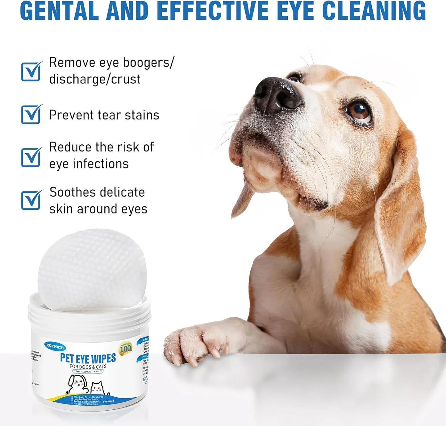 Vet Coach Dog Eye Wipes, Tear Stain Wipes for Dogs, Big & Thick Cat Eye Wipes for Dogs, Mild Ingredients, Texturized