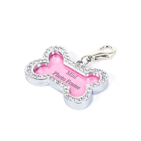 Crystal Bling Cat Dog ID Tag Pet Stainless Steel Personalized ID Frame Photo Frame Tag Name Tag