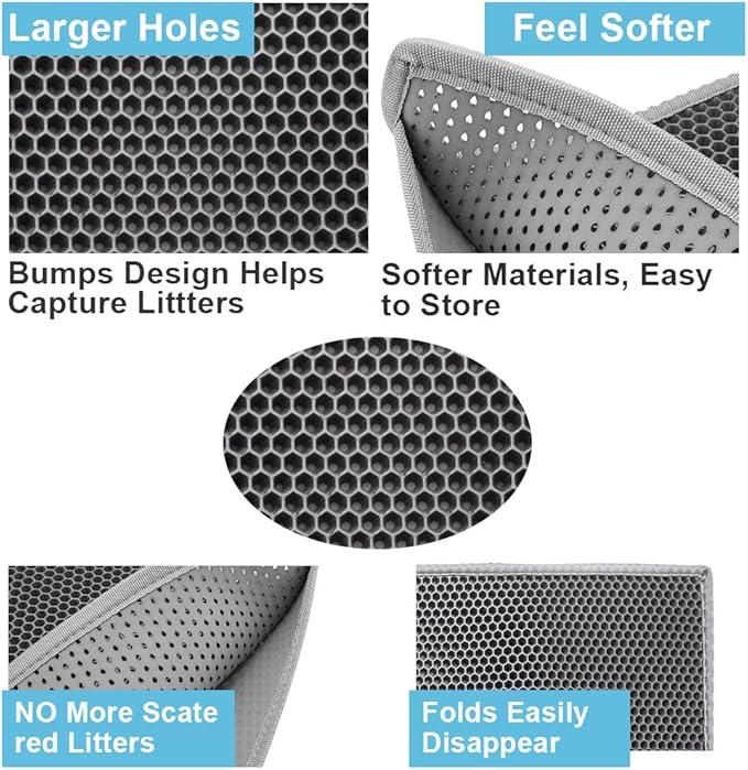 Pieviev Cat Litter Mat Small Double Layer Waterproof Urine Proof Trapping Mat 1 Pack Grey Color