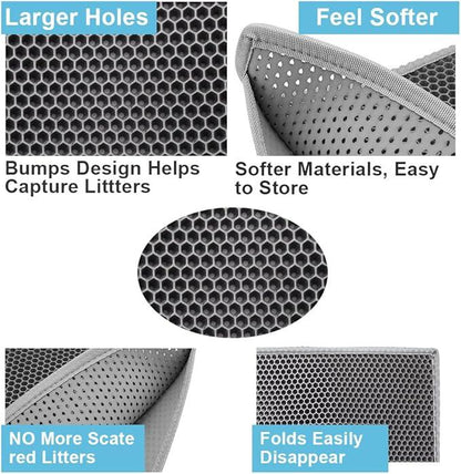 Pieviev Cat Litter Mat Small Double Layer Waterproof Urine Proof Trapping Mat 1 Pack Grey Color
