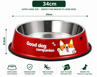 34CM Stainless Steel Non-Slip Dog Feeding Bowls Metal Pet Food Bowl, Large Dog Bowls and Water Bowls for Medium, Large,Dog