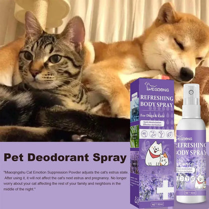 Pet Deodorant Spray, Anti-Itch Natural Conditioning Scented for Refreshes Deodorizes Daily Long Lasting Odor Spray for Cats and Dogs 50ml