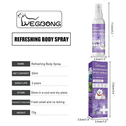 Pet Deodorant Spray, Anti-Itch Natural Conditioning Scented for Refreshes Deodorizes Daily Long Lasting Odor Spray for Cats and Dogs 50ml