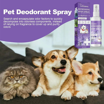 Pet Deodorant Spray, Anti-Itch Natural Conditioning Scented for Refreshes Deodorizes Daily Long Lasting Odor Spray for Cats and Dogs 50ml