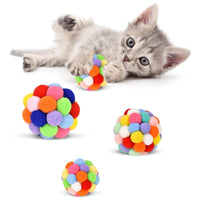 MAIYU Cat Toy Balls - Colorful Cat Ball Toy Built-in Bell Interactive Cat Ball Toy Soft Pompom Balls