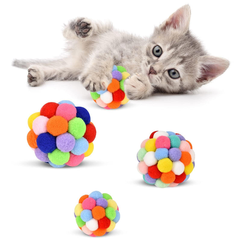 MAIYU Cat Toy Balls - Colorful Cat Ball Toy Built-in Bell Interactive Cat Ball Toy Soft Pompom Balls