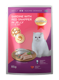 SmartHeart Adult Pouch Cat Wet Food Sardine with Red Snapper In Jelly 85g