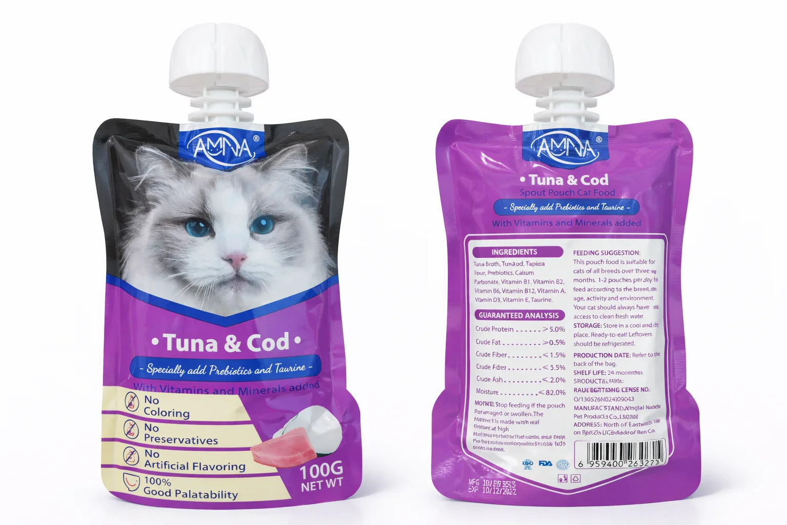 AMNA Tuna & Cod Spout Pouch Cat wet Food 100g