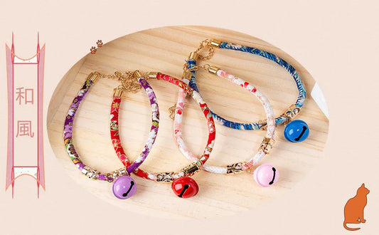 Adjustable Japanese Pet Collar Retro-Style Cat Neck Ring With Bell