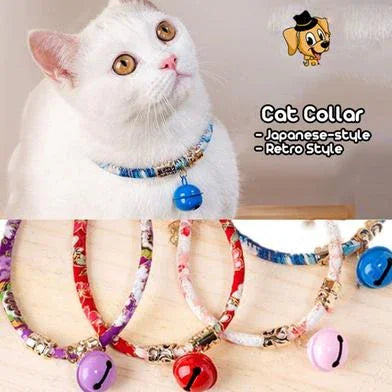 Adjustable Japanese Pet Collar Retro-Style Cat Neck Ring With Bell