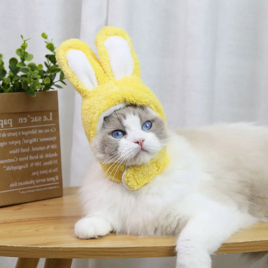 Adorable Cartoon Bunny Ears Pet Hat for Cats and Dogs, Non-Woven Fabric, Adjustable Fastening, Animal Cap