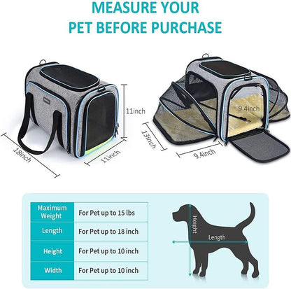 Pet Carrier Airline Approved, Expandable Foldable Soft-Sided Dog Carrier, with 2 Expandable Mesh Windows, Pet Travel Bag